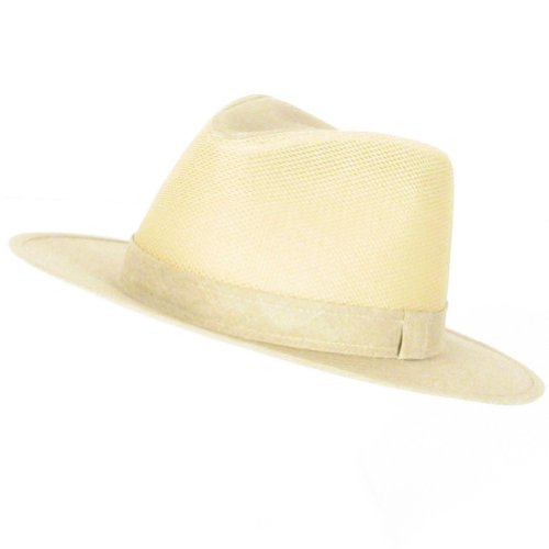 New Linen Cotton Mesh Safari Fedora Trilby Hat Beige Small / Medium