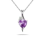 Trillion Shaped Amethyst and Diamond Pendant in 14K White Gold