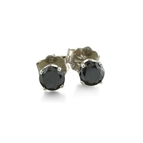 10K White Gold Round Black Diamond Stud Earrings (1/10ct tw)