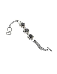 Enchanta Collection Sterling Silver & 18K Round Faceted Black Onyz 7.5 Inch Bracelet