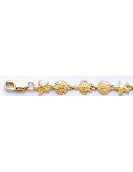 Gold Bracelet 8" Mini Starfish, Sanddollar, Turtle & Scallop Bracelet