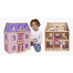Melissa & Doug Multi-Level Solid Wood Dollhouse w/ Family of 5 Dolls
