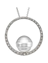14K White Gold 13.00 Circle/ 1/4 Cttw Paspaley South Sea Cultured Pearl & Diamond Pendant