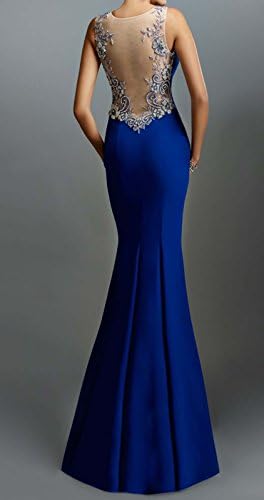 Sherrydress Women's Scoop Neckline Illusion Beaded Back Party Gown Royal Blue