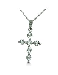 Sizzling Fire Diamond Cross Necklace in Solid White Gold, 18 Inch Chain