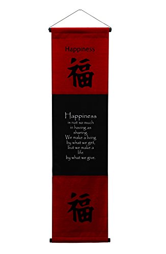 Large Cotton Scroll Inspirational Quotes Wall Hangings Happiness Wall Decor Art Affirmation Motivational Banner (Red Burgundy)