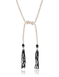 White Freshwater Cultured Pearls with Black Onyx Tassel Accents Necklace 50"