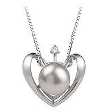 PearlsOnly Heart White 9.0-9.5mm AA Freshwater Silver with Rhodium Plated Cultured Pearl Pendant