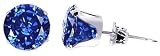 Sterling Silver 9 MM Round Blue Sapphire Cubic Zirconia Stud Post Friction Back Earrings