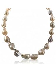 14K 12-13mm nucleated multi color freshwater cultured baroque pearl necklace, 18"