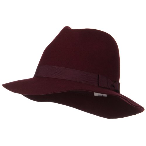 Grosgrain Band Wool Felt Fedora - Burgundy W19S45E