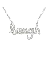 Sterling Silver "Laugh" Pendant with Cubic Zirconias, and Sterling Silver Adjustable Cable Chain Necklace (16.5"- 17.5")