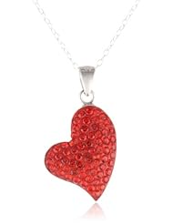 Crystal Encrusted Asymmetrical Heart Pendant Necklace, 18"