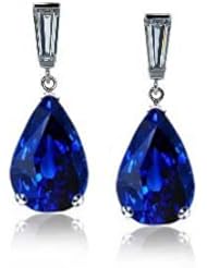 3.24Ct Pear Cut Sapphire & Diamond Hanging Earrings 18k Gold
