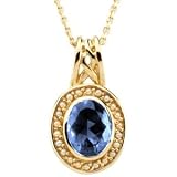 14K Yellow Gold Iolite and Pearl Pendant