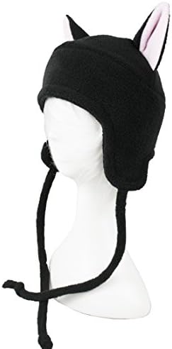 Black Cat Hat with Light Pink Inner Ears Super Cute Anime Aviator Style Adult Sized