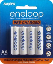 SANYO eneloop 4 Pack AA NiMH Pre-Charged Rechargeable Batteries