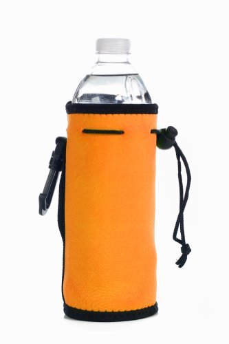 Bags for Less Neoprene Water Bottle Drawstring Insulator Cooler Koozie, Neon Orange