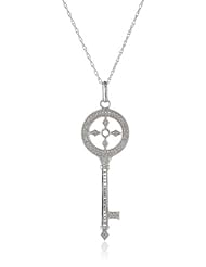 Sterling Silver Diamond Cross Key Pendant Necklace (1/10 cttw), 18"