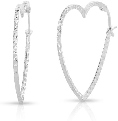 Sterling Silver Heart Shape Diamond-Cut Hoop Earrings (24 Millimeters)