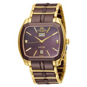 Oniss #ON605-MG4 Men's Sappir Burgandy Ceramic Watch with Gold Trim