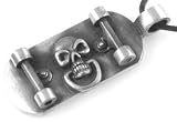 Skull Skateboard Pewter Pendant Necklace