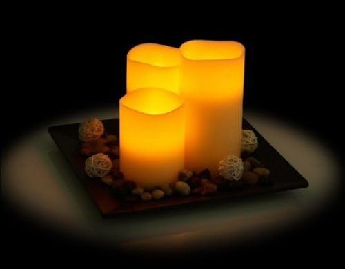 Set of 3 Smooth Ivory Melted Unscented Remote Included Candle