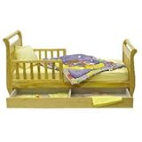 Dream On Me Deluxe Sleigh Toddler Bed with Storage Drawer - Natural