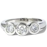 .75CT Past Present Future Three Stone Round Bezel Diamond Engagement 14k White Gold Anniversary Ring color (G/H) clarity (SI3)