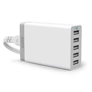 Anker® 40W 5-Port Family-Sized Desktop USB Charger with PowerIQ™ Technology for iPhone 5s 5c 5; iPad Air mini; Galaxy S5 S4; Note 3 2; the HTC One (M8); Nexus and More (White) by Anker