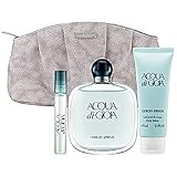 Giorgio Armani Acqua di Gioia Gift Set for Women (3.4 OZ EDP Spray, 2.5 OZ Body Lotion, EDP Roll-On Pen 0.33 OZ & Black Cosmetic Bag)