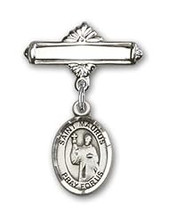 Sterling Silver Baby Badge with St. Maurus Charm and Polished Badge Pin