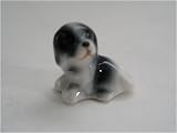 Dolls House Minatures Black and white porcelain dog lying down l