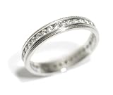 Anniversary Band or Stacking Ring Channel Set Full Circle with Fine Quality Diamonds, Fine Millgrain Edge, 18k White Gold, Ring Size 6.25 (T.w 0.65)