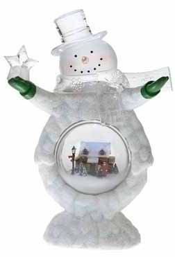 Pre Lit Cheerful Glitter Snowman with Star Christmas Dome Figure