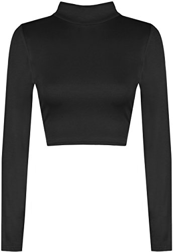 WearAll Womens Turtle Neck Crop Long Sleeve Plain Top