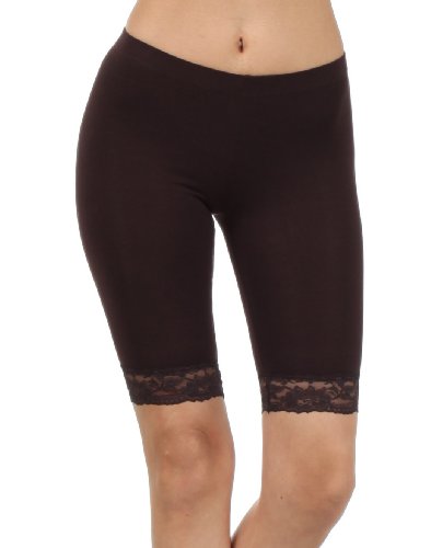 Sakkas Cotton Lycra Blend Lace Trim Stretch Bike Shorts - Made in USA