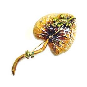 Lotus Leaf with Lizard & Frog Citrine Rhinestone Brooch pin