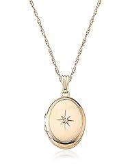Yellow 14k Gold-Filled Engraved Oval with Genuine Diamond Locket Necklace, 18"