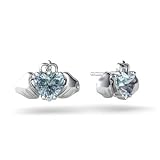 14K White Gold Genuine Heart Aquamarine Celtic Claddagh Earrings