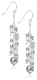 Image of Silver Grey Pearl Crystal Drop Earrings