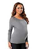 A Pea in the Pod Collection: Velvet Long Sleeve Scoop Neck Embellished Maternity T Shirt