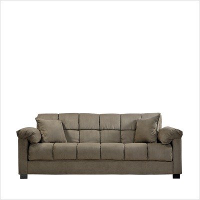 Handy Living CAC4-S1-AAA63 050 Living Room Convert-A-Couch Microfiber Sleeper Sofa With Pillow Top Arms, Sage With 2 Decorative Decorative Throw Pillows