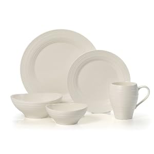 Mikasa Swirl White 20-Piece Dinnerware Set, Service for 4, White Mikasa Swirl White 20-Piece Dinnerware Set, Service for 4, White