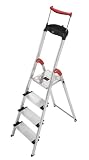 Hailo 8854-001 Alu-Sicherheits-Haushaltsleiter XXR - 4 XXL-Stufen mit Ausziehbarem Sicherheits-Halteb&uuml;gel und Multifunktionsschale