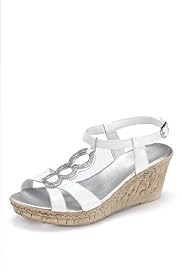 Leather Open Toe Diamanté Crossover Bling Wedge Sandals