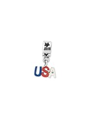 Sterling Silver Enameled USA Dangle Charm for 3mm Charm Bracelets