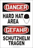 ENGLISH/GERMAN DANGER HARD HAT AREA (W/GRAPHIC) Plastic Sign