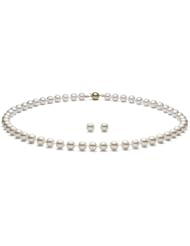 {Matched Set} HinsonGayle AAA Gem Collection 7.5-8.0mm White Cultured Pearl Necklace with Matching AAA Pearl Stud Earrings (14k Yellow Gold, 18")
