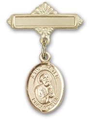 Gold Filled Baby Badge with St. Peter the Apostle Charm and Polished Badge Pin